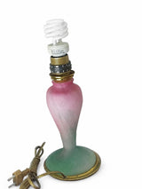 Antique Pâte de Verre Style Glass Lamp Base, Pink and Green, Brass Fittings, Art Deco Style