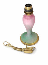 Antique Pâte de Verre Style Glass Lamp Base, Pink and Green, Brass Fittings, Art Deco Style