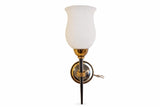 Vintage French Torch-Form Wall Sconce, White Opaline Glass, Gilt and Black Metal, 1940s-50s
