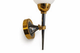 Vintage French Torch-Form Wall Sconce, White Opaline Glass, Gilt and Black Metal, 1940s-50s