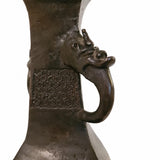 Antique Bronze Chinese Vase Lamp Base, Taotie Mask Ring Handles, Hexagonal Form, Asian Style