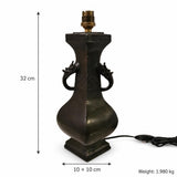Antique Bronze Chinese Vase Lamp Base, Taotie Mask Ring Handles, Hexagonal Form, Asian Style