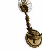Pair of French Gilded Brass Wall Sconces, Fluted Glass Shades, 20th Century France