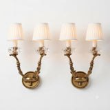 Pair of French Gilded Brass Wall Sconces, Fluted Glass Shades, 20th Century France