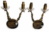 Pair of French Gilded Brass Wall Sconces, Fluted Glass Shades, 20th Century France
