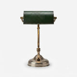 Vintage Bankers Desk Lamp, Green Metal Shade, Nickel Plated Brass — European, circa 1920s–1930s