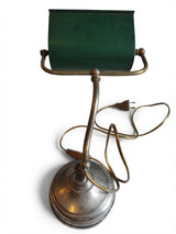 Vintage Bankers Desk Lamp, Green Metal Shade, Nickel Plated Brass — European, circa 1920s–1930s