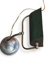 Vintage Bankers Desk Lamp, Green Metal Shade, Nickel Plated Brass — European, circa 1920s–1930s