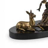Art Deco Spelter Sculpture, Elegant Woman with Doe, French Marble Base