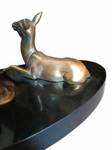 Art Deco Spelter Sculpture, Elegant Woman with Doe, French Marble Base