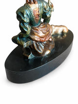 Art Deco Spelter Sculpture, Elegant Woman with Doe, French Marble Base