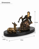 Art Deco Spelter Sculpture, Elegant Woman with Doe, French Marble Base