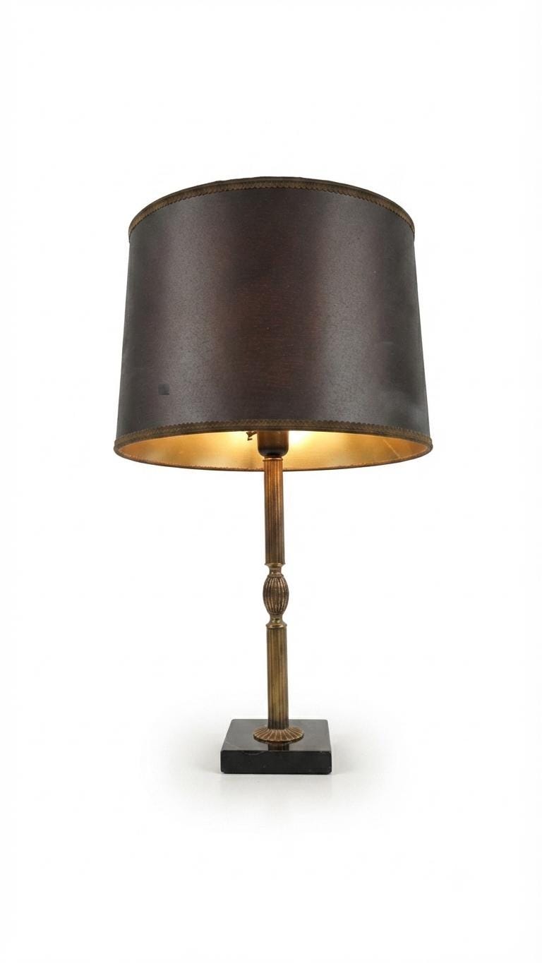 Vintage Bronze Table Lamp, Fluted Column, Black Marble Base, France
