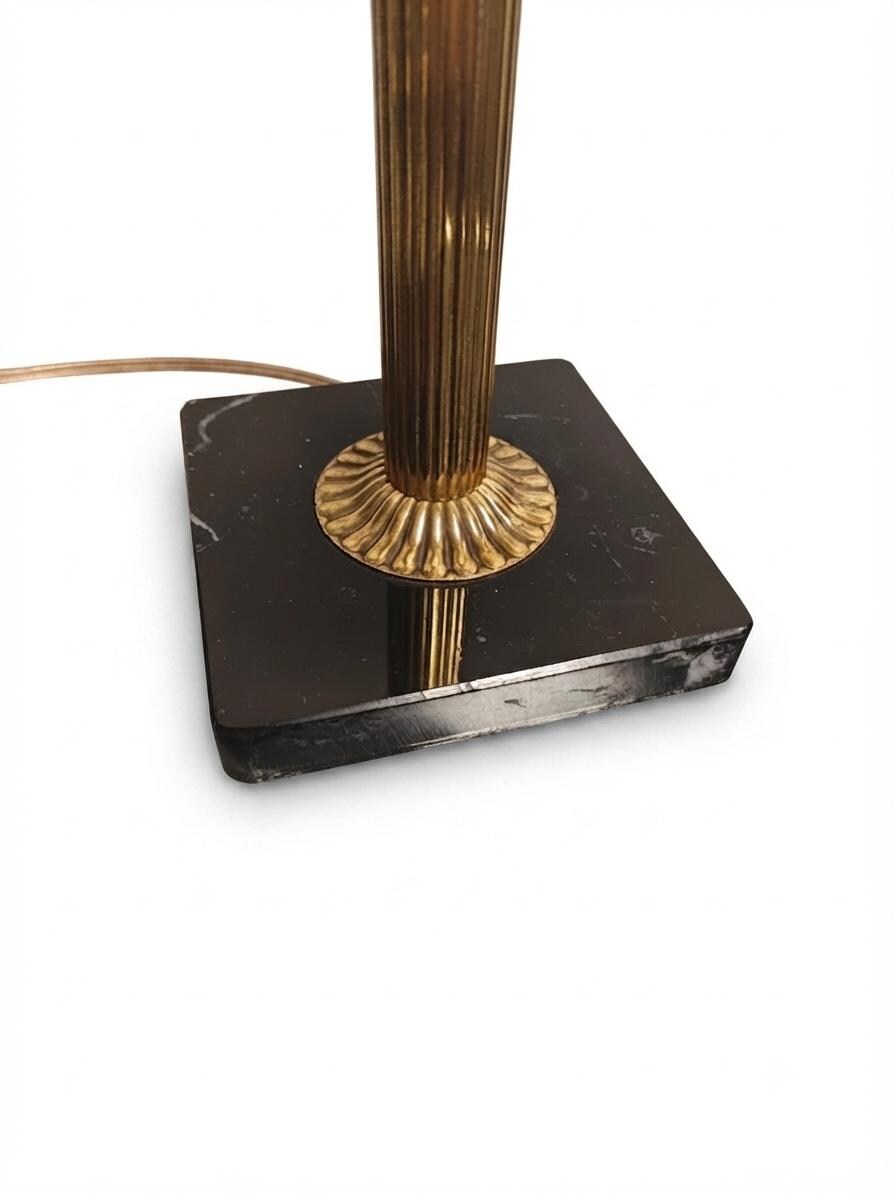 Vintage Bronze Table Lamp, Fluted Column, Black Marble Base, France