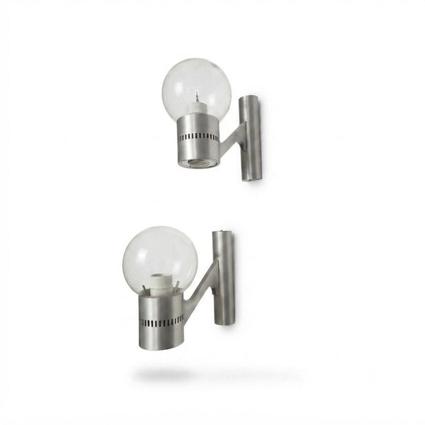 Pair of Sciolari-Style Wall Sconces, Brushed Metal & Smoked Glass, 1970s Italy