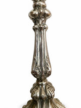 Pair of Antique Silvered Bronze Candlesticks, Louis XV Rococo Style, Late 19th Century