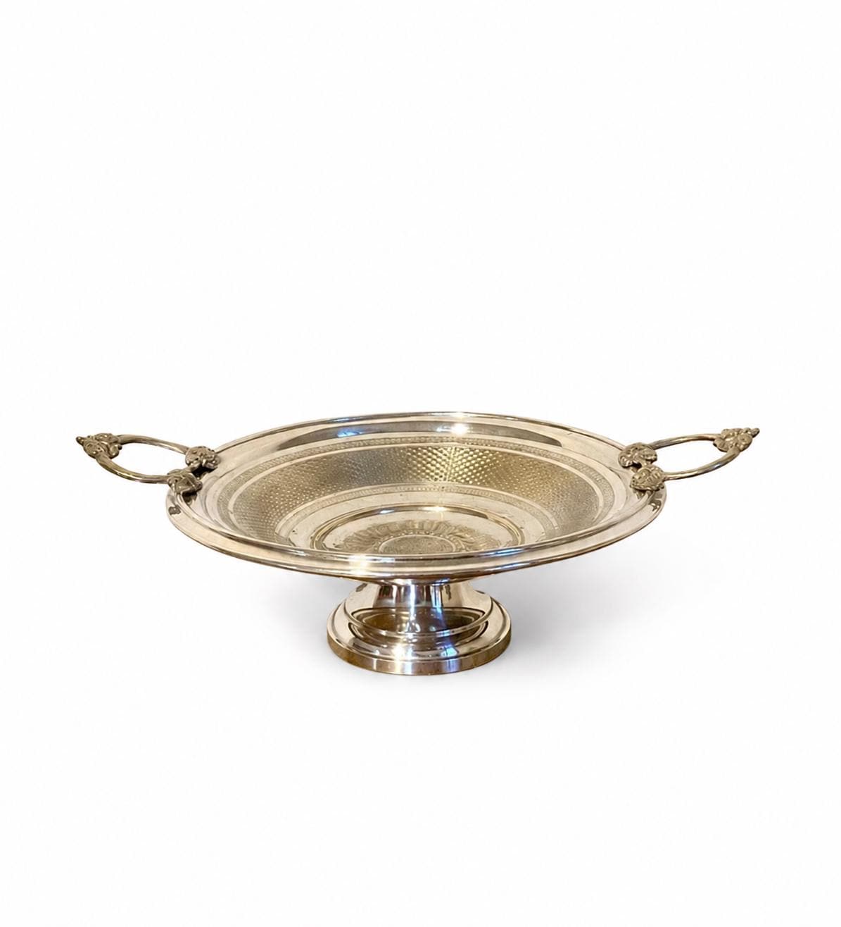 Rare Antique WMF Silvered Bowl, Art Nouveau Grape Leaf Handles, Germany, Late 19th Century