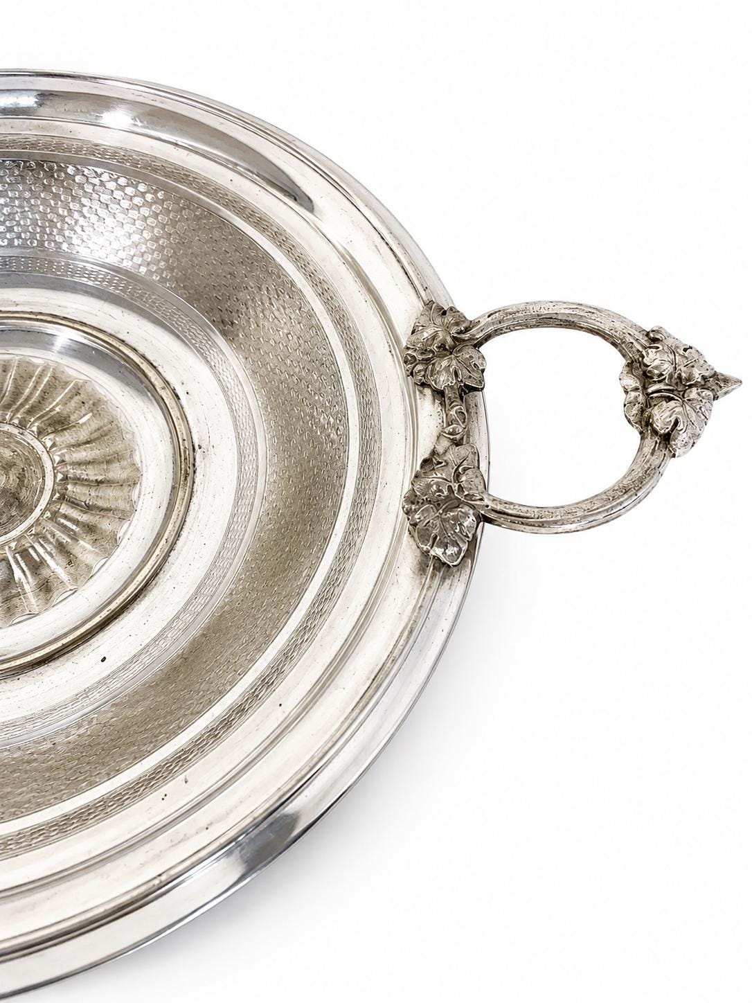 Rare Antique WMF Silvered Bowl, Art Nouveau Grape Leaf Handles, Germany, Late 19th Century