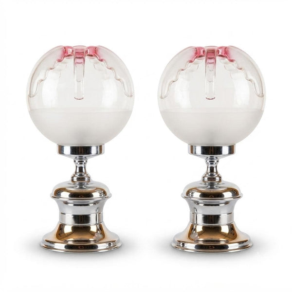 Pair of Vintage Space Age Table Lamps, Murano Glass, Chrome Base, Doria Leuchten Style, 1960s-70s