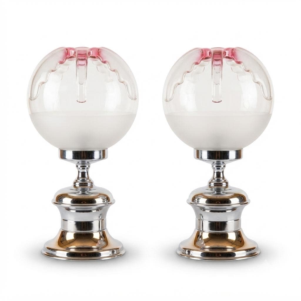 Pair of Vintage Space Age Table Lamps, Murano Glass, Chrome Base, Doria Leuchten Style, 1960s-70s