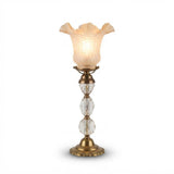 Antique Bronze & Cut Glass Table Lamp, Ruffled Frosted Shade, France, Circa 1900