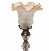 Antique Bronze & Cut Glass Table Lamp, Ruffled Frosted Shade, France, Circa 1900