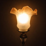Antique Bronze & Cut Glass Table Lamp, Ruffled Frosted Shade, France, Circa 1900