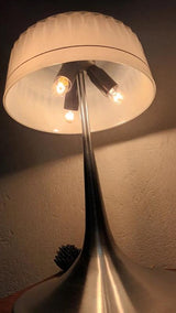 Vintage Mushroom Table Lamp, Cut Crystal Glass Dome, Chrome Tulip Base, 1970s