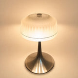Vintage Mushroom Table Lamp, Cut Crystal Glass Dome, Chrome Tulip Base, 1970s