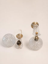 Pair of Mid-Century Crystal Globe Wall Sconces, Diamond Cut Glass, Brass