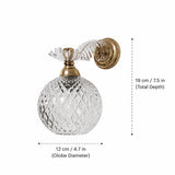 Pair of Mid-Century Crystal Globe Wall Sconces, Diamond Cut Glass, Brass