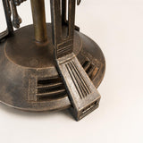 Antique Art Deco Bronze Table Lamp, Octagonal Glass Shade, Sunburst Light Effect, 1920s Style