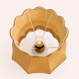 Vintage Opaline Glass Table Lamp, Gilt Brass Rings, Fringed Silk Shade