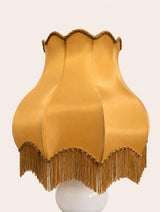 Vintage Opaline Glass Table Lamp, Gilt Brass Rings, Fringed Silk Shade