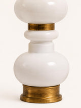 Vintage Opaline Glass Table Lamp, Gilt Brass Rings, Fringed Silk Shade