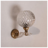 Pair of Mid-Century Crystal Globe Wall Sconces, Diamond Cut Glass, Brass