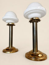 Pair of Vintage Brass Table Lamps, Opaline Glass Mushroom Shades