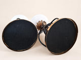 Pair of Vintage Brass Table Lamps, Opaline Glass Mushroom Shades