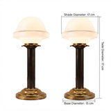 Pair of Vintage Brass Table Lamps, Opaline Glass Mushroom Shades