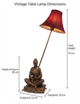 Antique Bronze Figural Table Lamp, Seated Oriental Figure, Silk Shade, Red & Gold