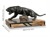 Art Deco Panther Sculpture, Patinated Spelter Big Cat on Marble Onyx Base — French, 1930s Style