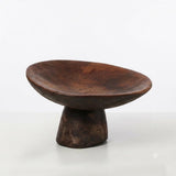 Wooden Footed Bowl, Hand Carved Pedestal Bowl, Berber Style — North African, Dark Patina