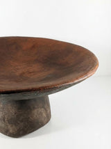 Wooden Footed Bowl, Hand Carved Pedestal Bowl, Berber Style — North African, Dark Patina
