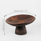 Wooden Footed Bowl, Hand Carved Pedestal Bowl, Berber Style — North African, Dark Patina