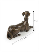 Bronze Greyhound Sculpture, Recumbent Whippet Dog Figurine with Collar, Dark Patina — European