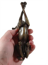 Bronze Greyhound Sculpture, Recumbent Whippet Dog Figurine with Collar, Dark Patina — European