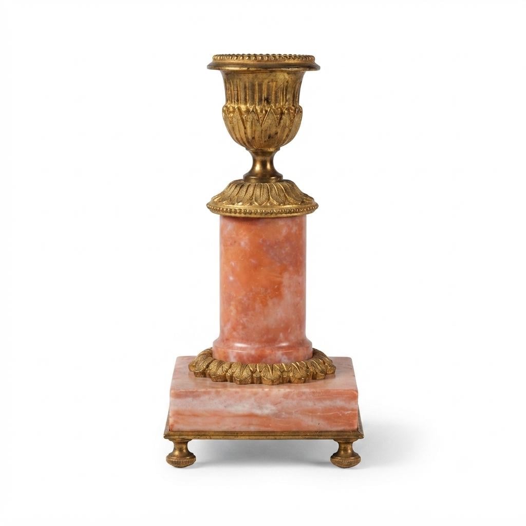 Pink Marble Candlestick, Gilt Metal Urn Nozzle, Louis XVI Style — French Taste