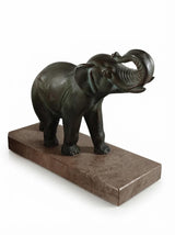 Art Deco Elephant Bookends Pair, Patinated Metal on Marble Bases — French Style, circa 1920s–1930s