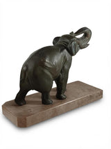 Art Deco Elephant Bookends Pair, Patinated Metal on Marble Bases — French Style, circa 1920s–1930s
