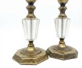 Pair of Vintage Boudoir Table Lamps, Cut Glass & Brass Accents